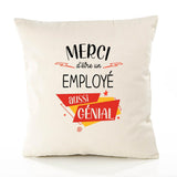 Housse de Coussin Premium Merci Employé Génial - Coton Canvas Fairtrade Beige Idée Cadeau Décoration Canapé