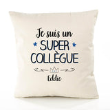 Housse de Coussin Premium Eddie Un Super Collègue - Coton Canvas Fairtrade Beige Idée Cadeau Décoration Canapé