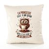 Housse de Coussin Premium La Princesse Chouette Grain - Coton Canvas Fairtrade Beige Idée Cadeau Décoration Canapé 40x40