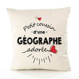 Housse de Coussin Premium Geographe d'amour - Coton Canvas Fairtrade Beige Idée Cadeau Décoration Canapé 40x40