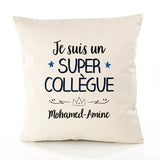 Housse de Coussin Premium Mohamed-Amine Un Super Collègue - Coton Canvas Fairtrade Beige Idée Cadeau Décoration Canapé