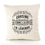 Housse de Coussin Premium Cousine La Déesse Légende Déesse légende Noire - Coton Canvas Fairtrade Beige Idée Cadeau Décoration Canapé