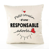 Housse de Coussin Premium Responsable d'amour - Coton Canvas Fairtrade Beige Idée Cadeau Décoration Canapé 40x40