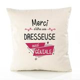 Housse de Coussin Premium Merci Dresseuse Géniale - Coton Canvas Fairtrade Beige Idée Cadeau Décoration Canapé