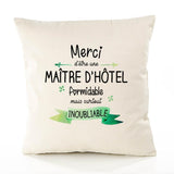 Housse de Coussin Premium Merci Maître d'hôtel Inoubliable Femme - Coton Canvas Fairtrade Beige Idée Cadeau Décoration Canapé