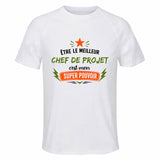 Maillot de Sport Homme Meilleur Chef de Projet Super Pouvoir Cadeau Anniversaire Noël Fête des Pères T-Shirt Respirant Polyester