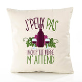 Housse de Coussin Premium vin Alcool Petit Verre Version Blanc - Coton Canvas Fairtrade Beige Idée Cadeau Décoration Canapé