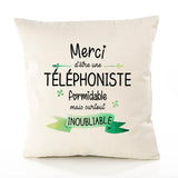 Housse de Coussin Premium Merci Téléphoniste Inoubliable Femme - Coton Canvas Fairtrade Beige Idée Cadeau Décoration Canapé