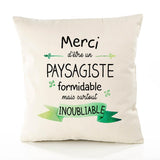 Housse de Coussin Premium Merci Paysagiste Inoubliable - Coton Canvas Fairtrade Beige Idée Cadeau Décoration Canapé