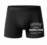 Caleçon Certifié Meilleur Inspecteur - Face - Humour Boxer Coton Motif Métier Idée Cadeau Anniversaire Noël Homme