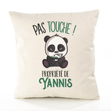Housse de Coussin Premium Yannis Pas Touche Panda - Coton Canvas Fairtrade Beige Idée Cadeau Décoration Canapé 40x40