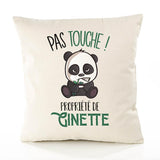 Housse de Coussin Premium Ginette Pas Touche Panda - Coton Canvas Fairtrade Beige Idée Cadeau Décoration Canapé 40x40