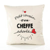 Housse de Coussin Premium Cheffe d'amour - Coton Canvas Fairtrade Beige Idée Cadeau Décoration Canapé 40x40