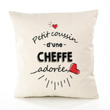 Housse de Coussin Premium Cheffe d'amour - Coton Canvas Fairtrade Beige Idée Cadeau Décoration Canapé 40x40