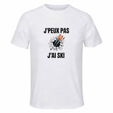 Maillot de Sport Homme Ski J'peux Pas - T-Shirt Respirant Polyester Manches Courtes - Cadeau Sportif Anniversaire Noël Fête des Pères