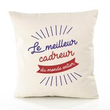 Housse de Coussin Premium cadreur Meilleur Monde - Coton Canvas Fairtrade Beige Idée Cadeau Décoration Canapé