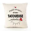 Housse de Coussin Premium Tatoueuse d'amour - Coton Canvas Fairtrade Beige Idée Cadeau Décoration Canapé 40x40