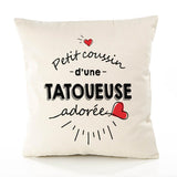 Housse de Coussin Premium Tatoueuse d'amour - Coton Canvas Fairtrade Beige Idée Cadeau Décoration Canapé 40x40