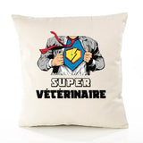 Housse de Coussin Premium Super VÉTÉRINAIRE - Coton Canvas Fairtrade Beige Idée Cadeau Décoration Canapé