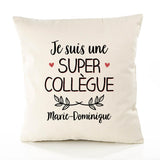 Housse de Coussin Premium Marie-Dominique Une Super Collègue - Coton Canvas Fairtrade Beige Idée Cadeau Décoration Canapé