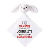 Doudou Bébé Lapin Je Veux Devenir Journaliste comme Papa Gaze de Coton Cadeau Baby Shower