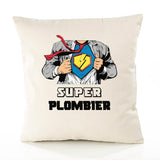 Housse de Coussin Premium Super Plombier - Coton Canvas Fairtrade Beige Idée Cadeau Décoration Canapé