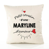 Housse de Coussin Premium Maryline d'amour - Coton Canvas Fairtrade Beige Idée Cadeau Décoration Canapé 40x40