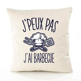 Housse de Coussin Premium Barbecue 2 Version Blanc - Coton Canvas Fairtrade Beige Idée Cadeau Décoration Canapé