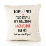 Housse de Coussin Premium Sage-Femme n'existe Pas - Coton Canvas Fairtrade Beige Idée Cadeau Décoration Canapé