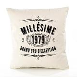 Housse de Coussin Premium 1979 Millésime Grand cru - Coton Canvas Fairtrade Beige Idée Cadeau Décoration Canapé