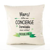 Housse de Coussin Premium Merci Concierge Inoubliable Femme - Coton Canvas Fairtrade Beige Idée Cadeau Décoration Canapé