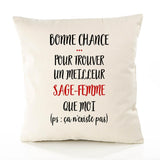 Housse de Coussin Premium Sage-Femme ça n'existe Pas Homme - Coton Canvas Fairtrade Beige Idée Cadeau Décoration Canapé