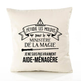 Housse de Coussin Premium Aide-menagere Grand cru - Coton Canvas Fairtrade Beige Idée Cadeau Décoration Canapé