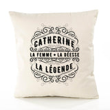 Housse de Coussin Premium Catherine Déesse légende Noire - Coton Canvas Fairtrade Beige Idée Cadeau Décoration Canapé