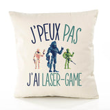 Housse de Coussin Premium Laser-Game Version Blanc - Coton Canvas Fairtrade Beige Idée Cadeau Décoration Canapé 40x40