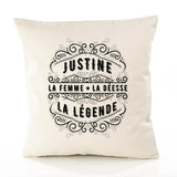 Housse de Coussin Premium Justine Déesse légende Noire - Coton Canvas Fairtrade Beige Idée Cadeau Décoration Canapé 40x40