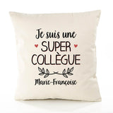 Housse de Coussin Premium Marie-Françoise Une Super Collègue - Coton Canvas Fairtrade Beige Idée Cadeau Décoration Canapé