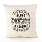 Housse de Coussin Premium Aline Déesse légende Noire - Coton Canvas Fairtrade Beige Idée Cadeau Décoration Canapé