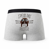 Caleçon Aviation Pilote - Humour Boxer Gris Idée Cadeau Passion