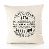 Housse de Coussin Premium Tata La Déesse Légende Déesse légende Noire - Coton Canvas Fairtrade Beige Idée Cadeau Décoration Canapé