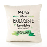 Housse de Coussin Premium Merci Biologiste Inoubliable - Coton Canvas Fairtrade Beige Idée Cadeau Décoration Canapé