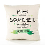 Housse de Coussin Premium Merci Saxophoniste Inoubliable - Coton Canvas Fairtrade Beige Idée Cadeau Décoration Canapé