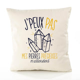 Housse de Coussin Premium Pierres précieuses Version Blanc - Coton Canvas Fairtrade Beige Idée Cadeau Décoration Canapé
