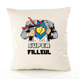 Housse de Coussin Premium Super FILLEUL - Coton Canvas Fairtrade Beige Idée Cadeau Décoration Canapé