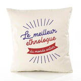 Housse de Coussin Premium Ethnologue Meilleur Monde - Coton Canvas Fairtrade Beige Idée Cadeau Décoration Canapé