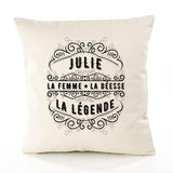 Housse de Coussin Premium Julie Déesse légende Noire - Coton Canvas Fairtrade Beige Idée Cadeau Décoration Canapé 40x40