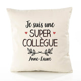 Housse de Coussin Premium Anne-Laure Une Super Collègue - Coton Canvas Fairtrade Beige Idée Cadeau Décoration Canapé