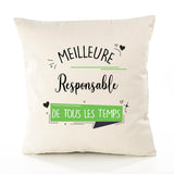 Housse de Coussin Premium Responsable Meilleure Temps Femme - Coton Canvas Fairtrade Beige Idée Cadeau Décoration Canapé
