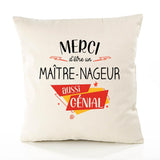 Housse de Coussin Premium Merci Maître-Nageur Génial - Coton Canvas Fairtrade Beige Idée Cadeau Décoration Canapé