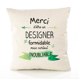 Housse de Coussin Premium Merci Designer Inoubliable - Coton Canvas Fairtrade Beige Idée Cadeau Décoration Canapé